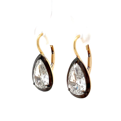 4.06 Pear Cut Diamond Earrings in 18k Yellow Gold