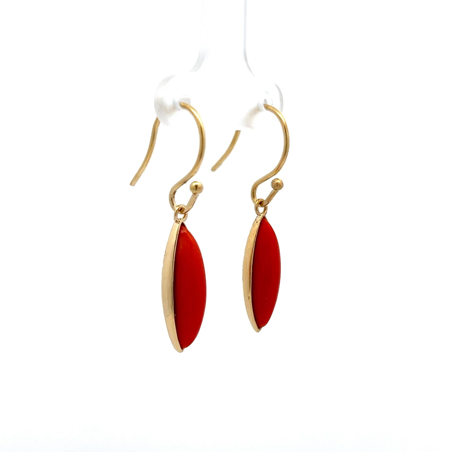 9.40 Marquis Coral Dangle Earrings in 14k Yellow Gold