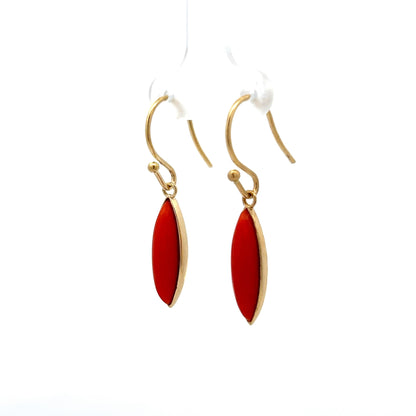 9.40 Marquis Coral Dangle Earrings in 14k Yellow Gold