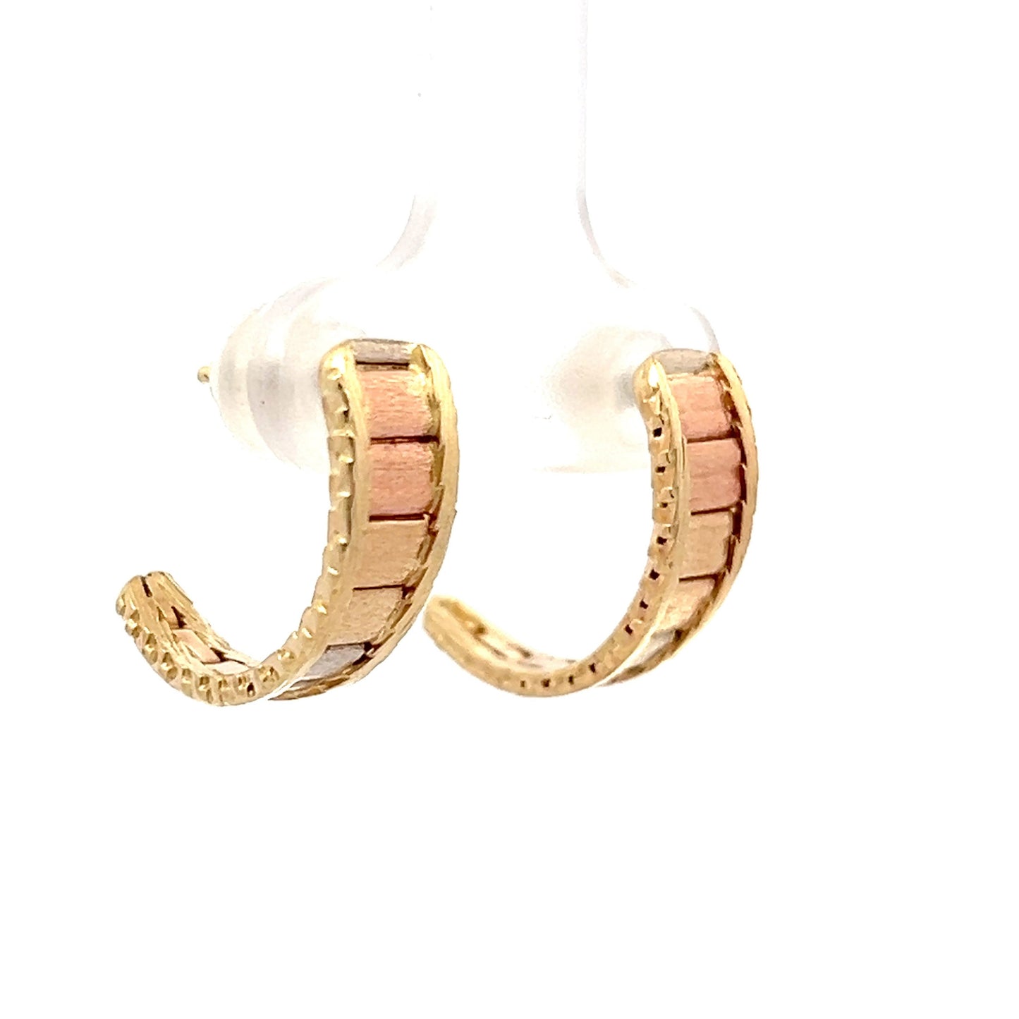 Tri-Tone Tapered Hoop Earrings in 14k