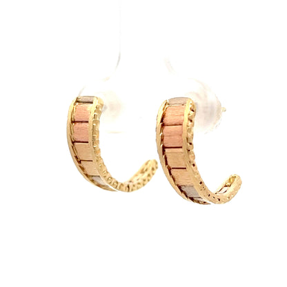 Tri-Tone Tapered Hoop Earrings in 14k