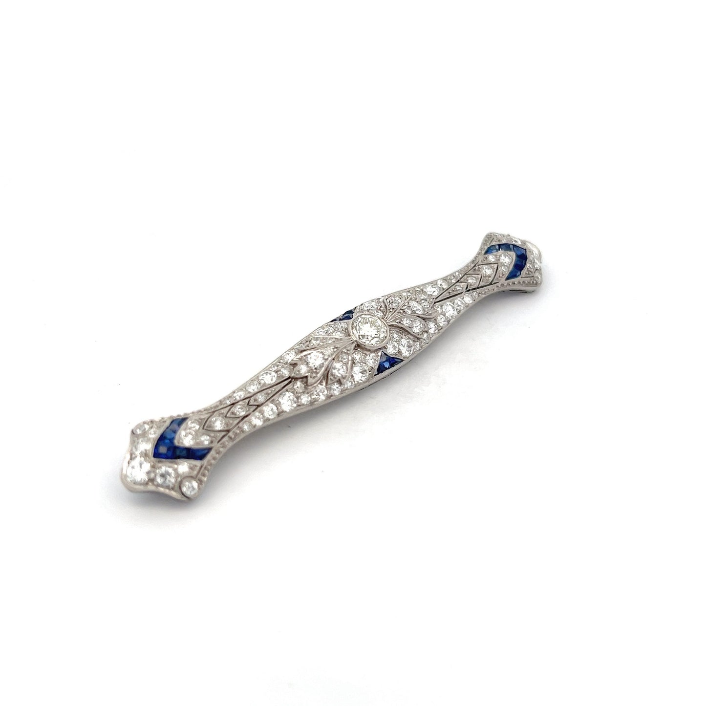 Antique Art Deco Diamond & Sapphire Brooch in Platinum