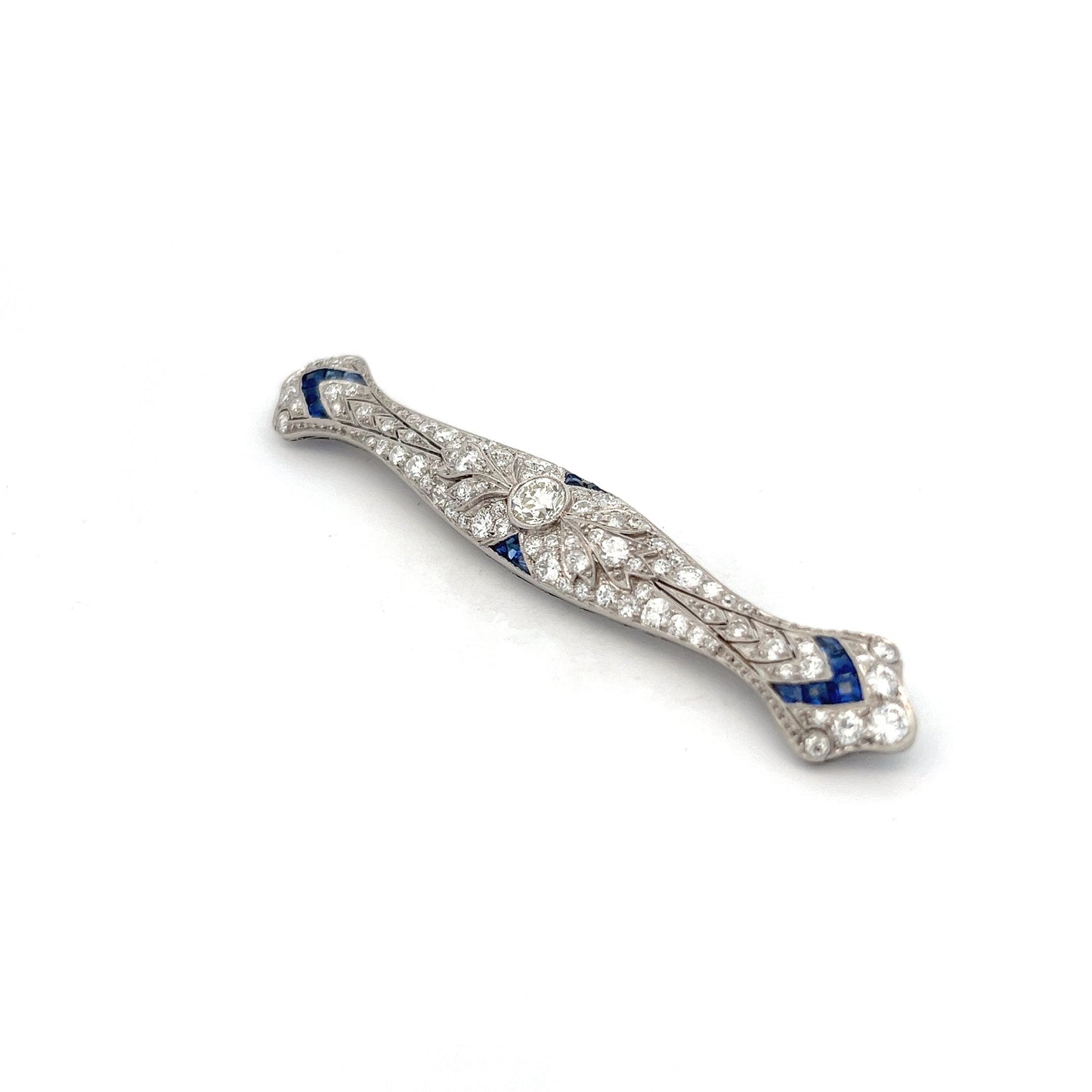 Antique Art Deco Diamond & Sapphire Brooch in Platinum