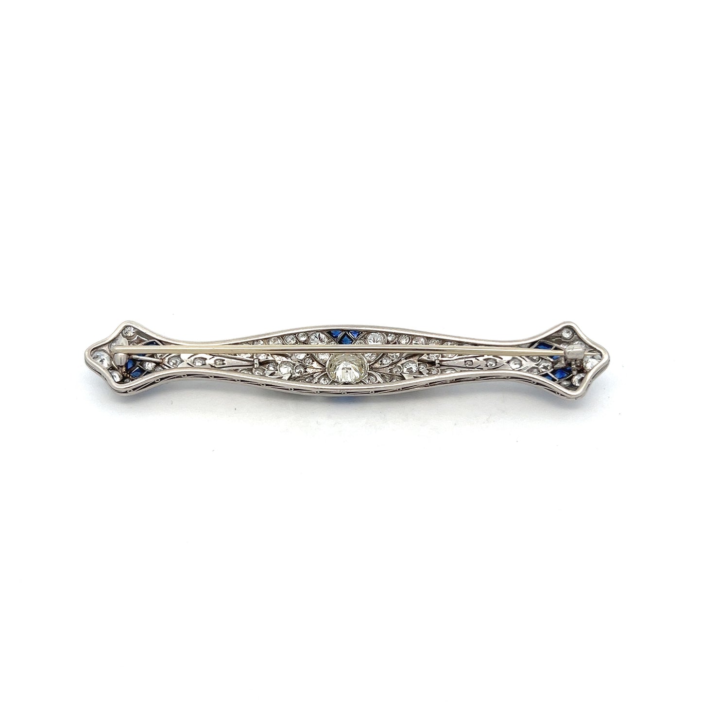 Antique Art Deco Diamond & Sapphire Brooch in Platinum