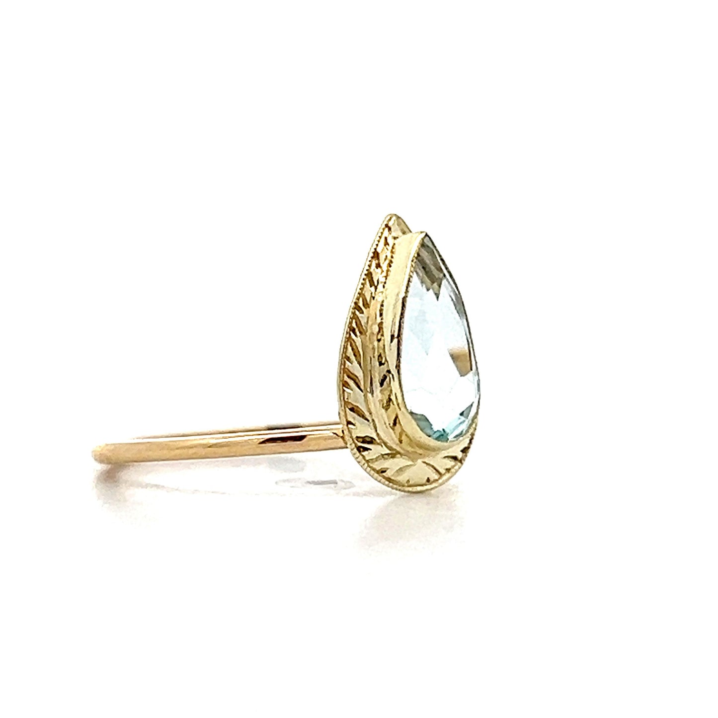 .97 Pear Cut Aquamarine Stacking Ring in 14k Yellow Gold