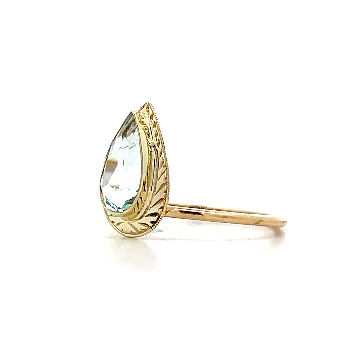 .97 Pear Cut Aquamarine Stacking Ring in 14k Yellow Gold