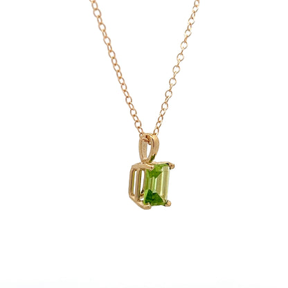 1.29 Emerald Cut Peridot Necklace in 14k Yellow Gold