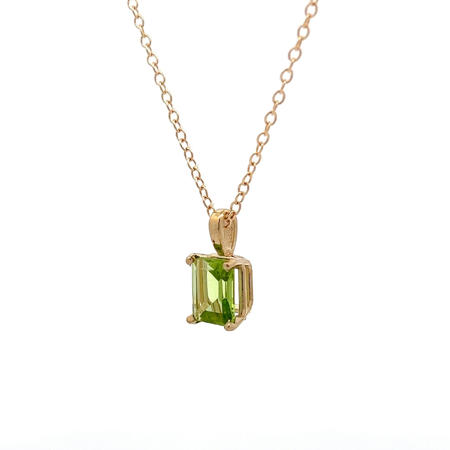 1.29 Emerald Cut Peridot Necklace in 14k Yellow Gold