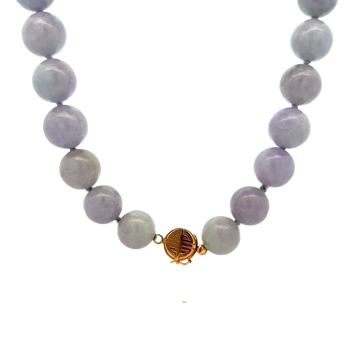 Lavender Jadeite Bead Necklace in 14k Yellow Gold