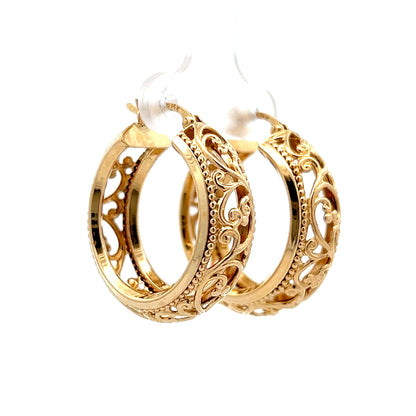 Intricate Filigree Hoop Earrings in 14k Yellow Gold