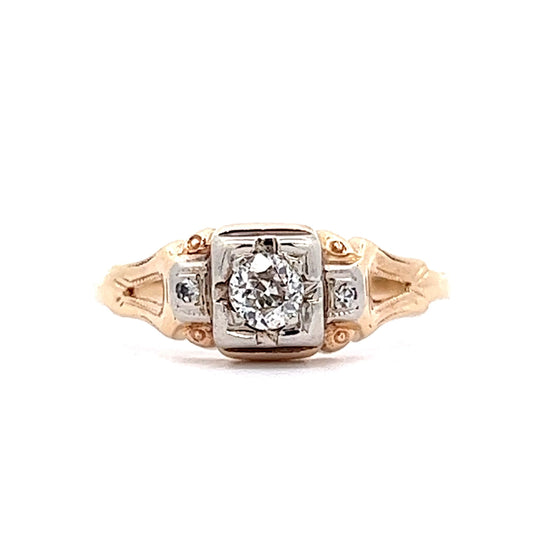 Vintage Retro Diamond Engagement Ring in 14k Yellow & White Gold