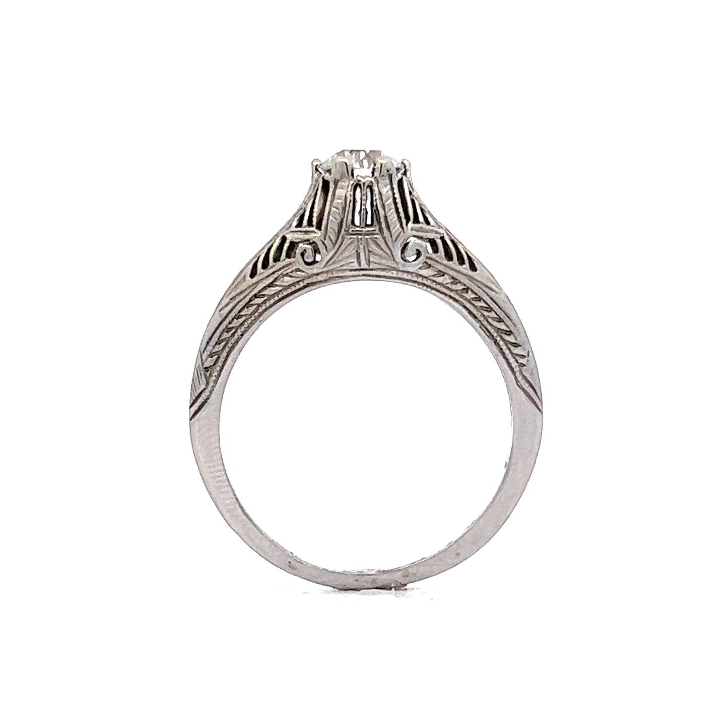 Antique Solitaire Diamond Ring Art Deco Filigree in 18k