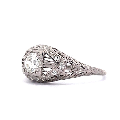 Intricate Art Deco Filigree Diamond Engagement Ring in Platinum