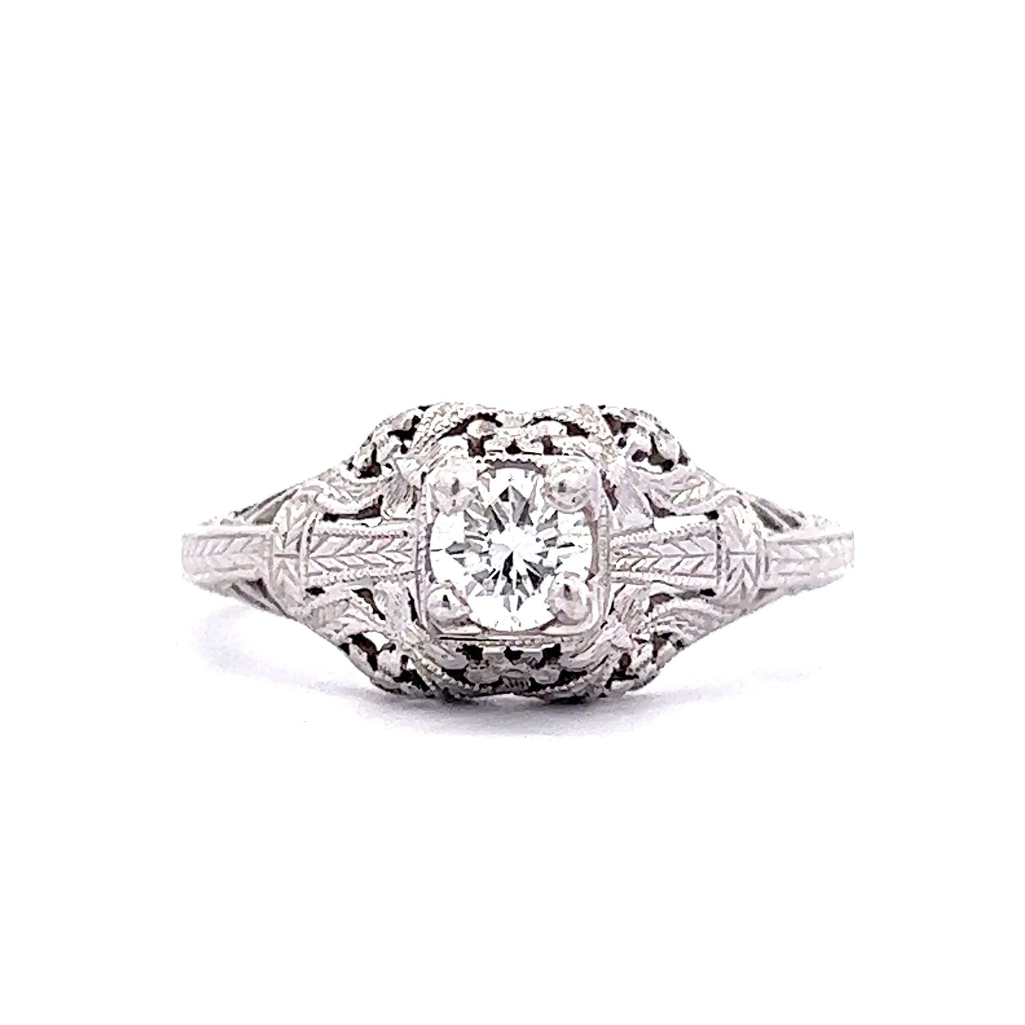 .38 Art Deco Diamond Engagement Ring in 18K White Gold