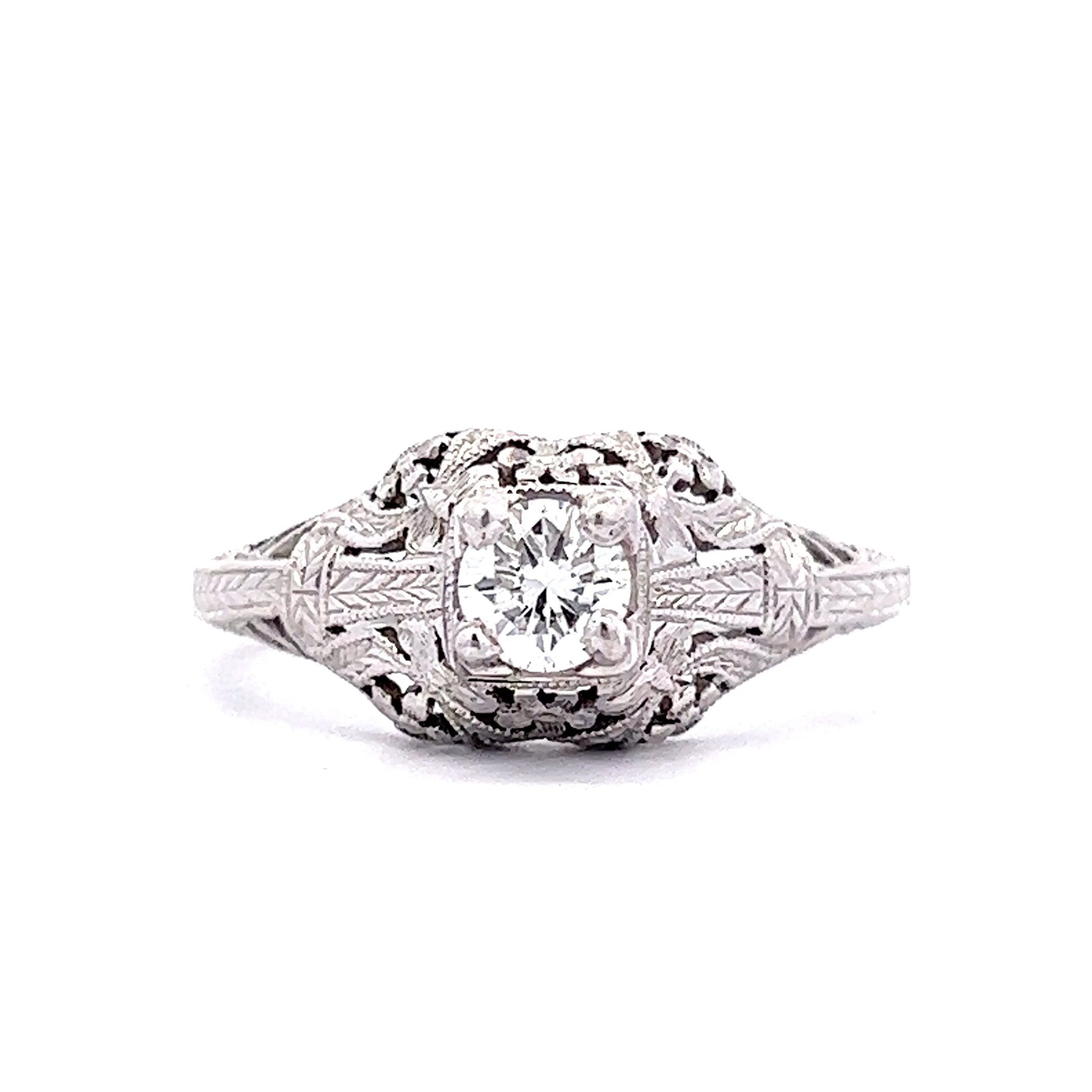 38 Art Deco Diamond Engagement Ring in 18K White Gold – Filigree