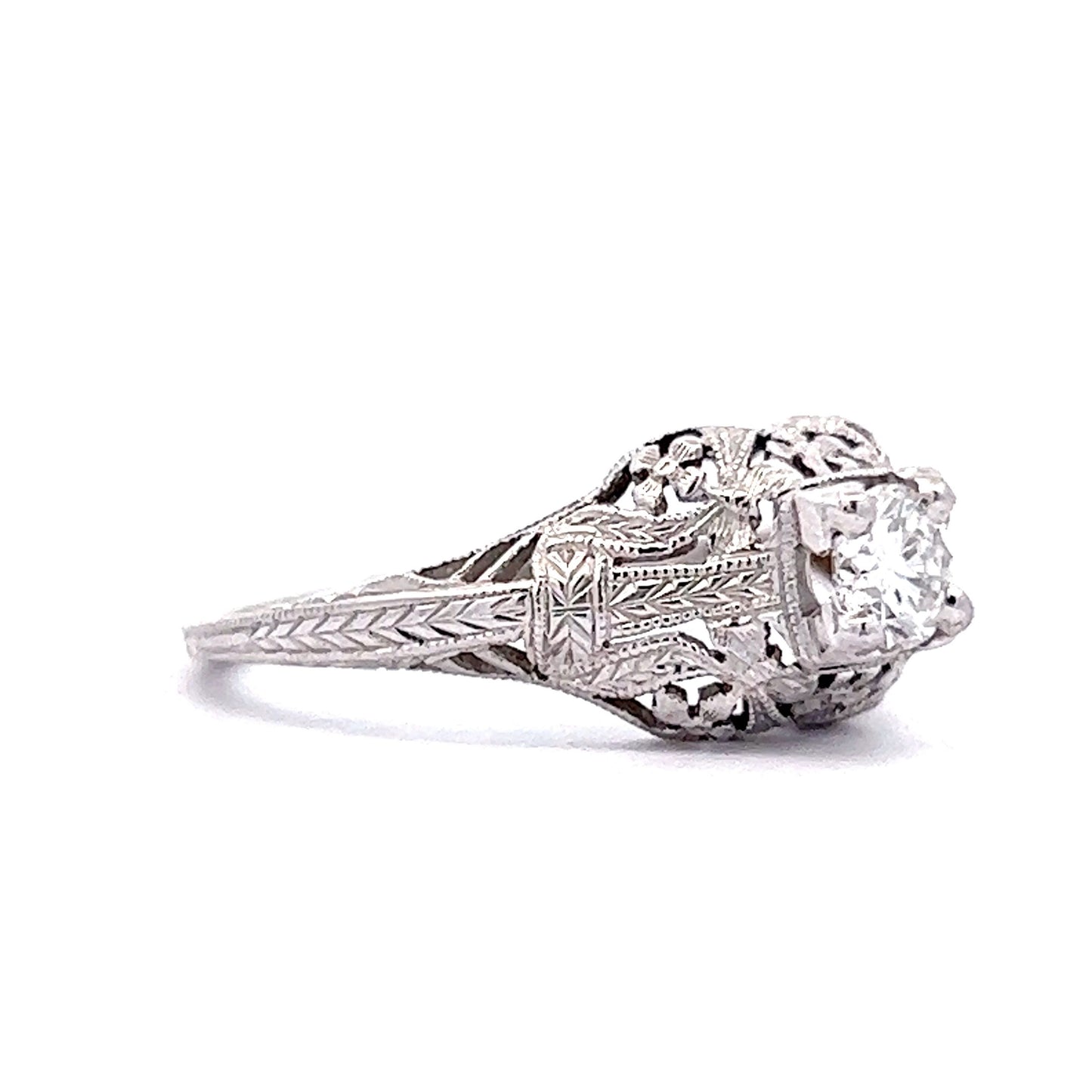 .38 Art Deco Diamond Engagement Ring in 18K White Gold