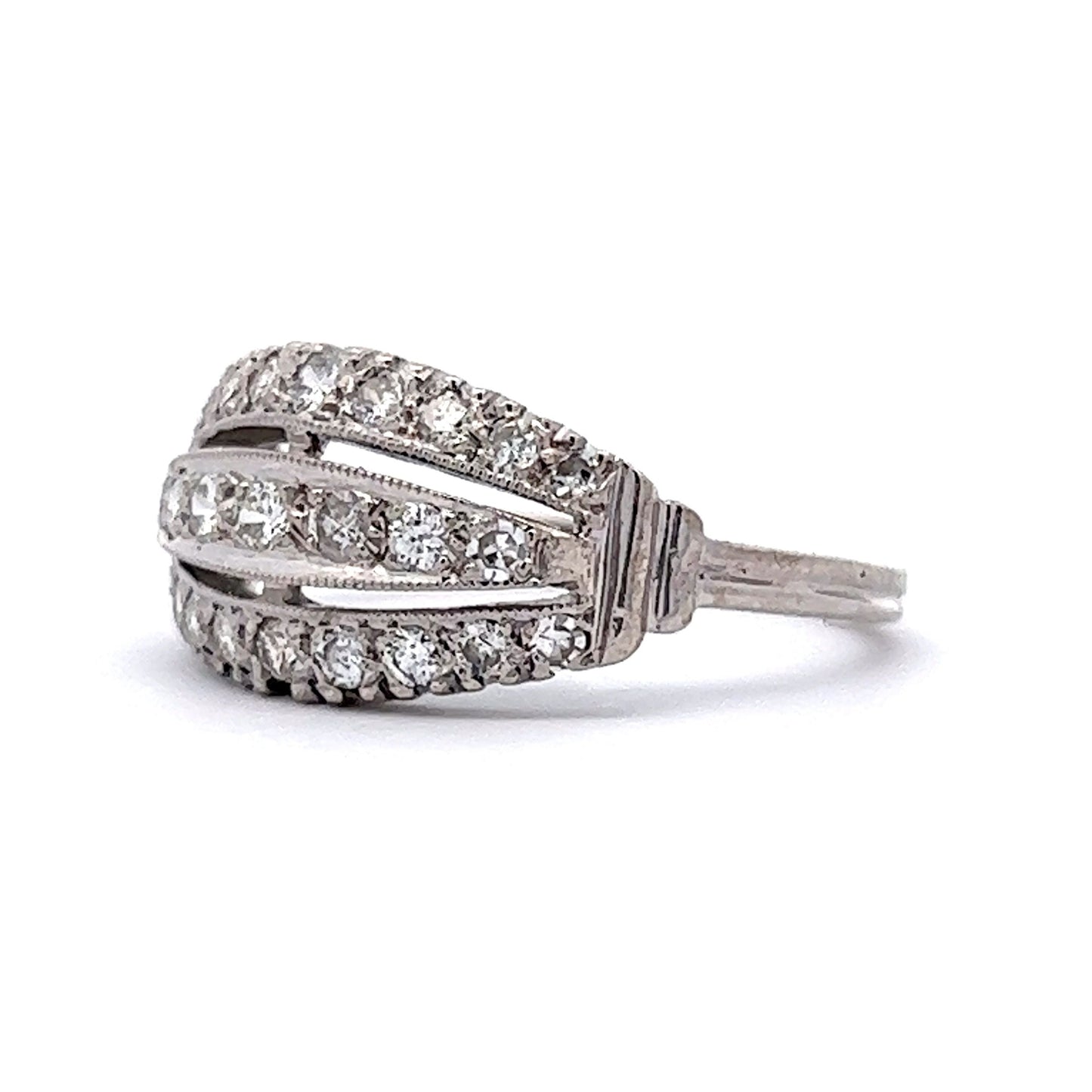 Vintage Art Deco Diamond Cocktail Ring in 14k White Gold