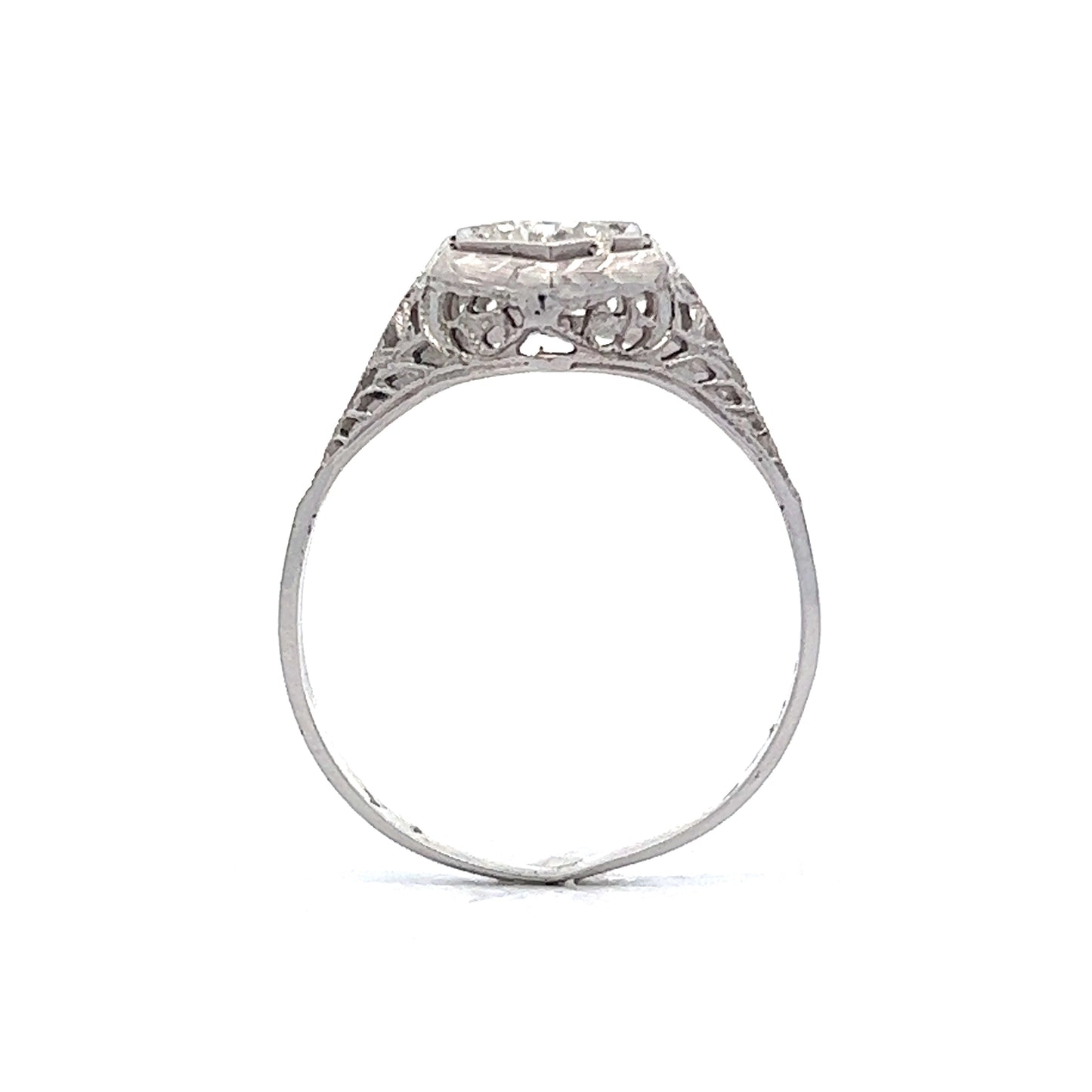 .62 Art Deco Filigree Diamond Engagement Ring in 18k White Gold