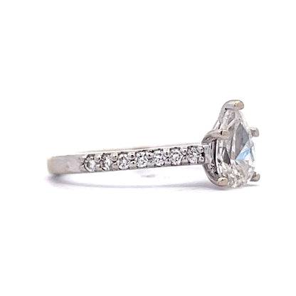 Pave Band Pear Cut Diamond Engagement Ring in 14k White Gold