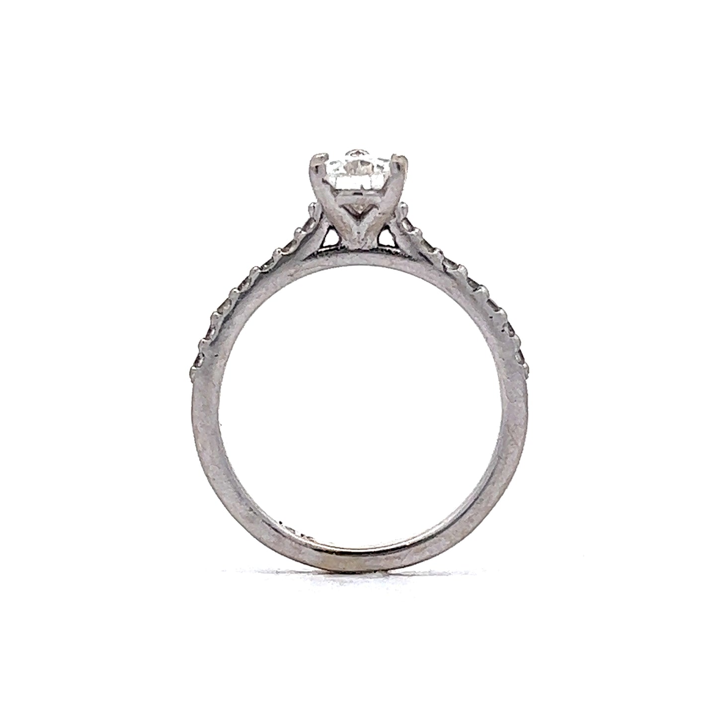 Pave Band Pear Cut Diamond Engagement Ring in 14k White Gold