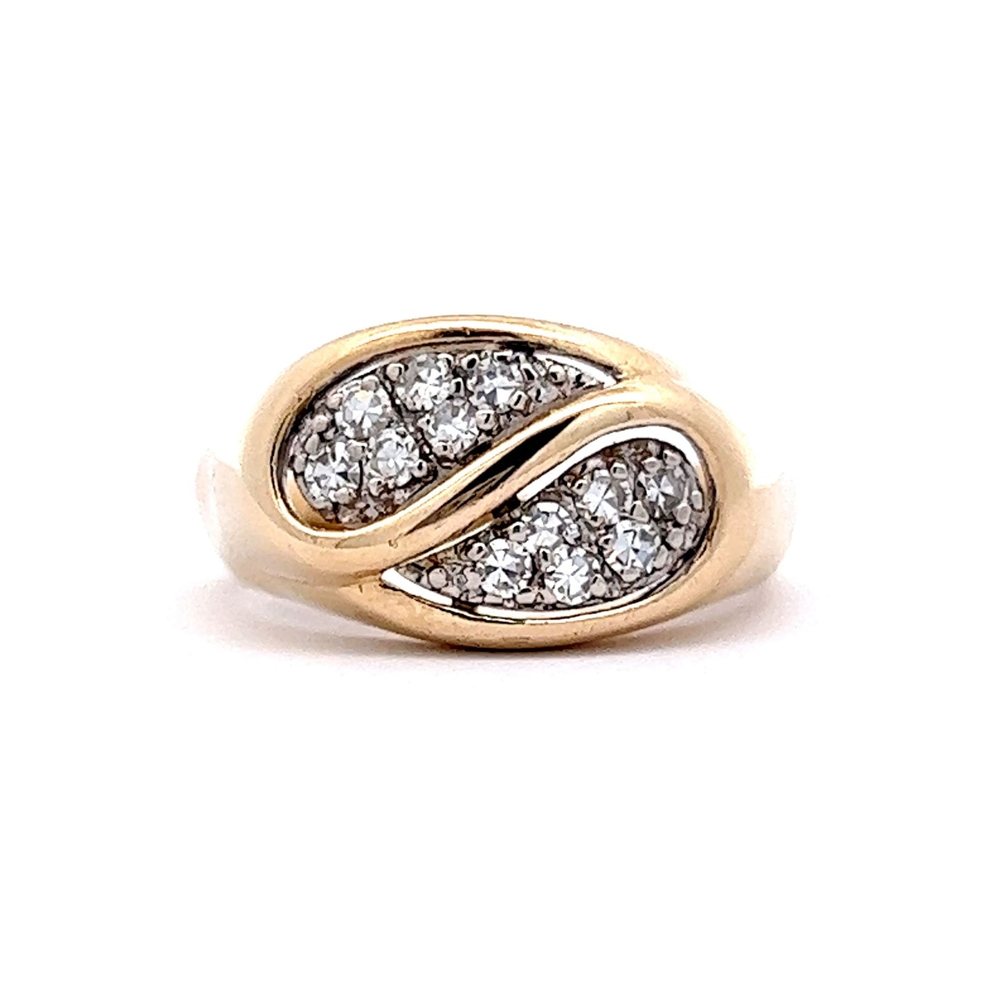 Vintage Mid-Century Pave Diamond Cocktail Ring in 14k Yellow & White Gold