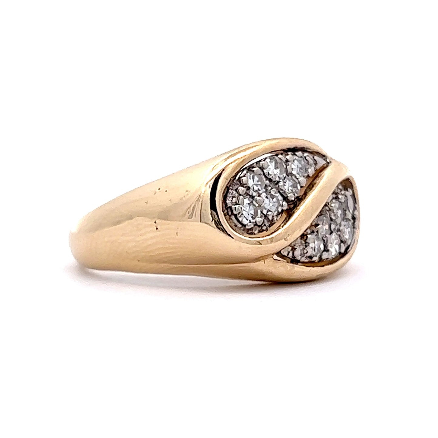 Vintage Mid-Century Pave Diamond Cocktail Ring in 14k Yellow & White Gold