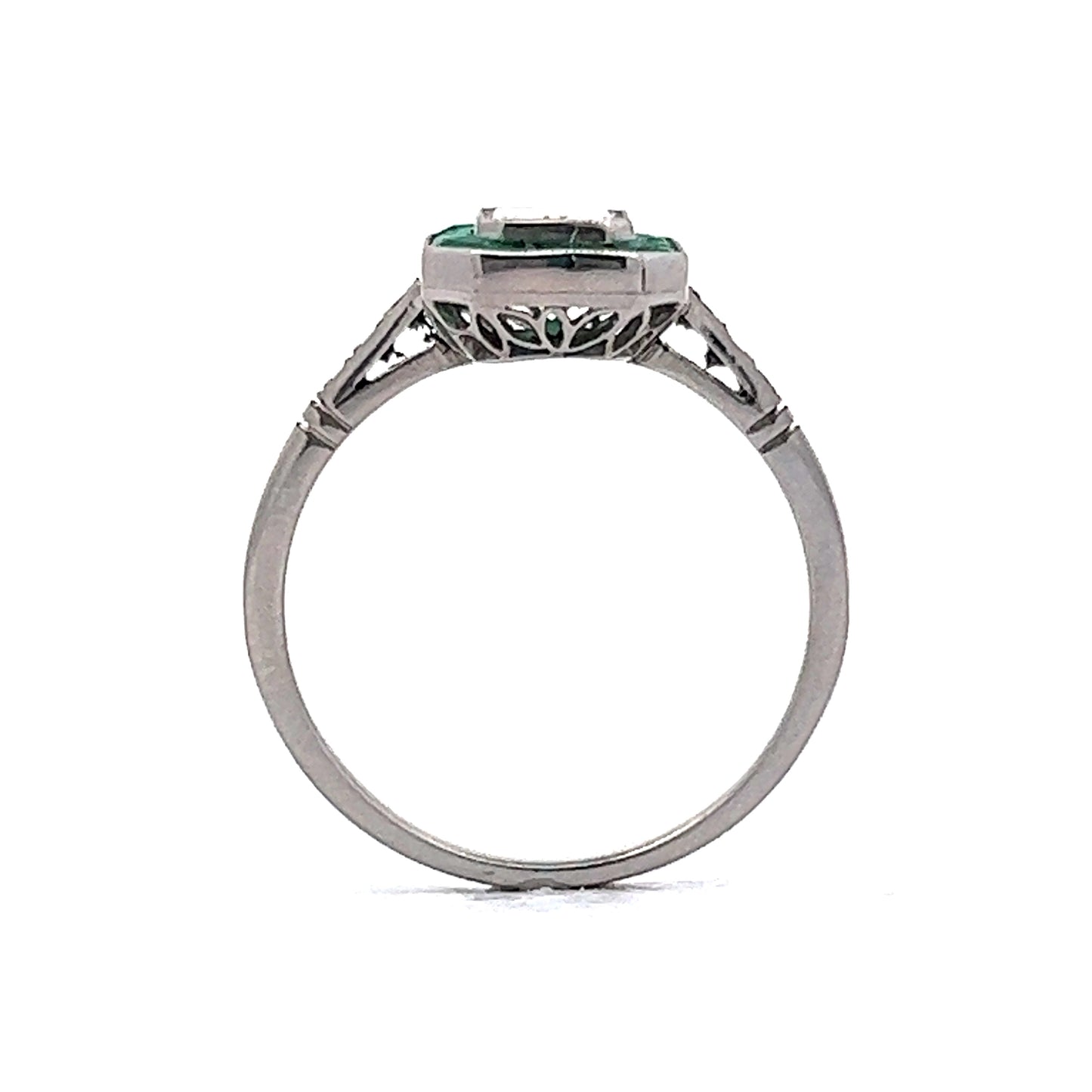 .74 Emerald Cut Diamond & Emerald Engagement Ring in Platinum