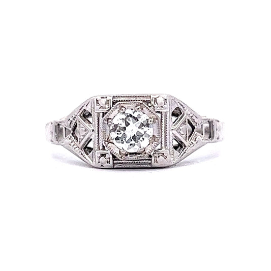 .32 Art Deco Filigree Diamond Engagement Ring in 18k White Gold