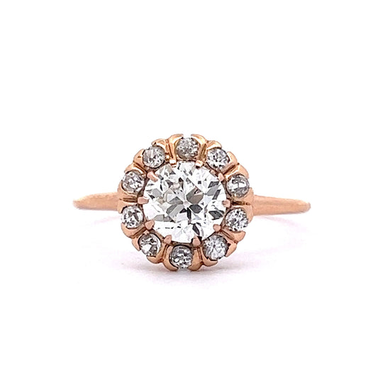 .93 Victorian Diamond Cluster Engagement Ring in 12K Rose Gold