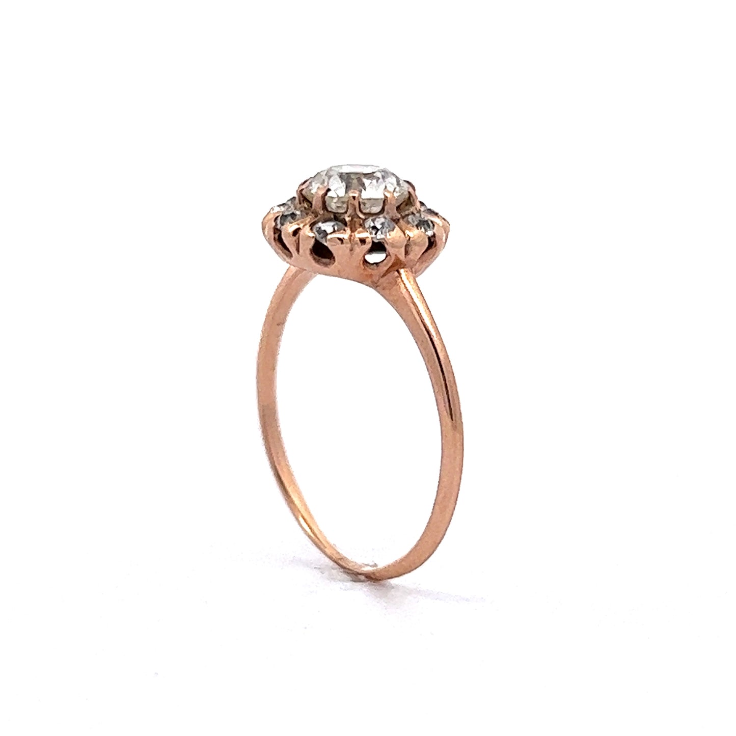 .93 Victorian Diamond Cluster Engagement Ring in 12K Rose Gold