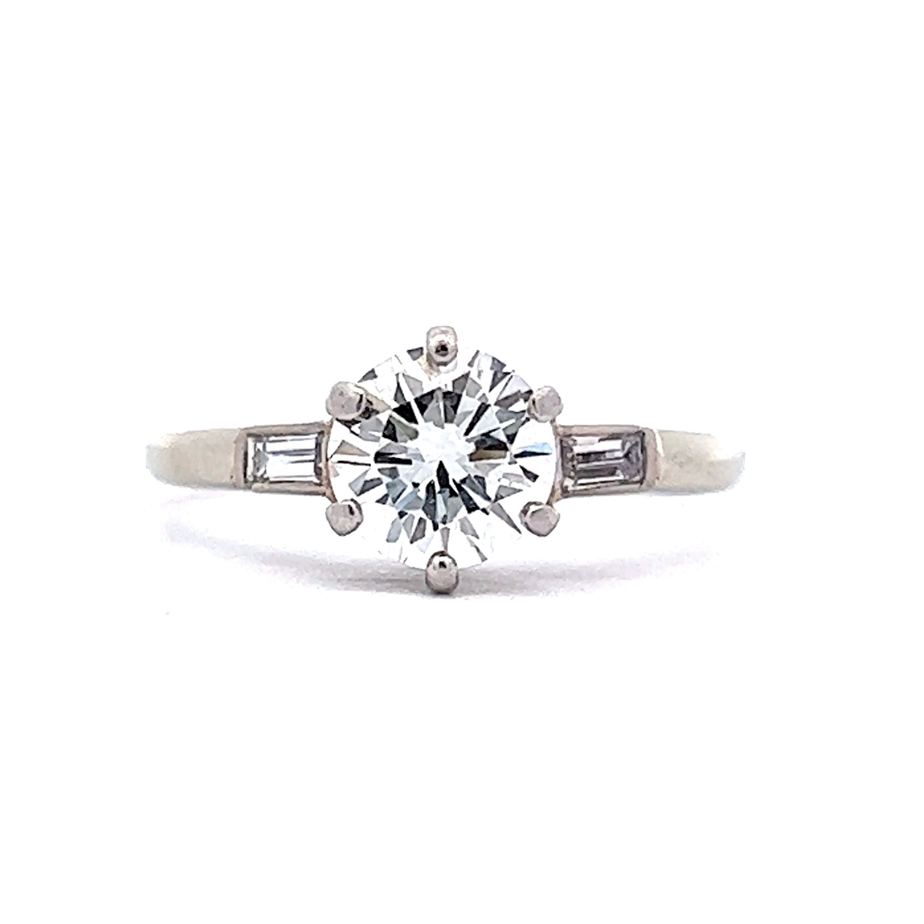 1950's Round Brilliant Diamond Engagement Ring in 18k White Gold ...