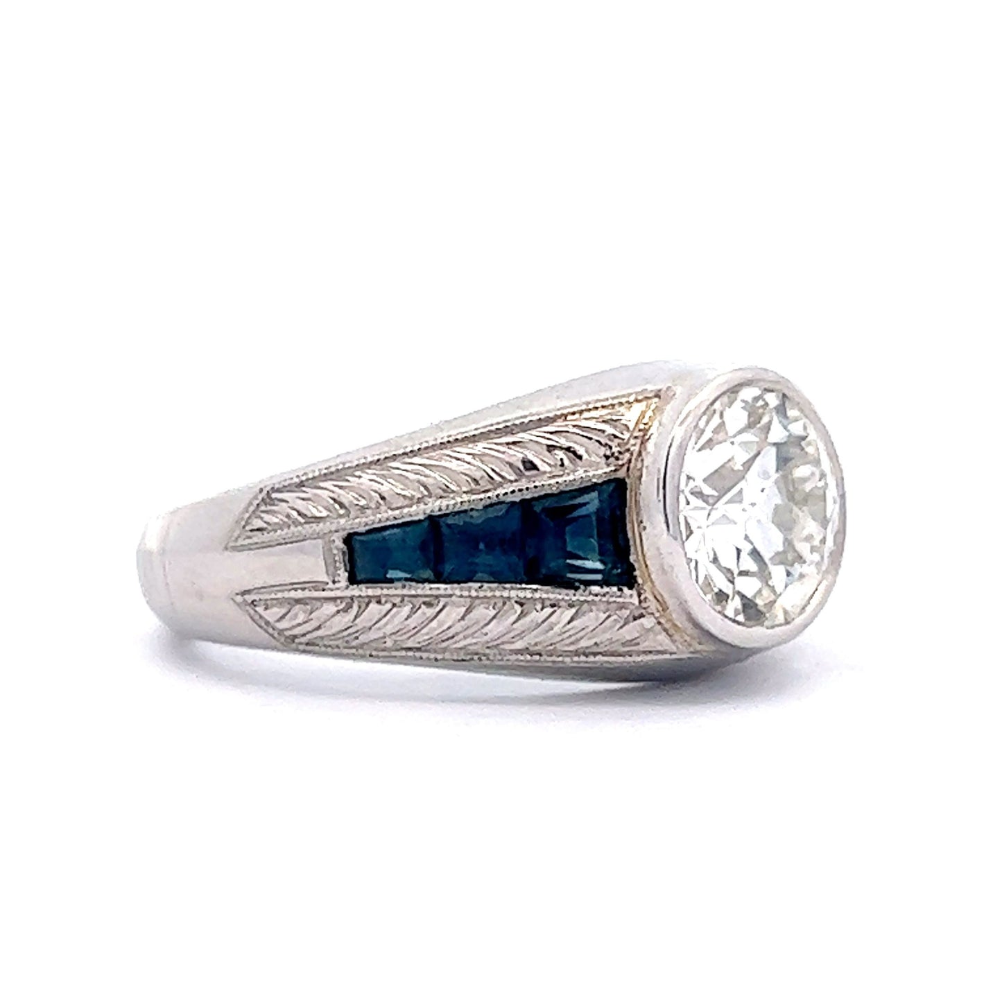1.60 Bezel Set Diamond & Sapphire Engagement Ring in Platinum