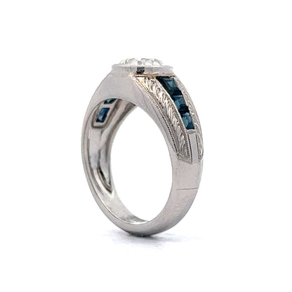 1.60 Bezel Set Diamond & Sapphire Engagement Ring in Platinum