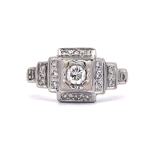 Art Deco Diamond Step Engagement Ring in 14k Gold