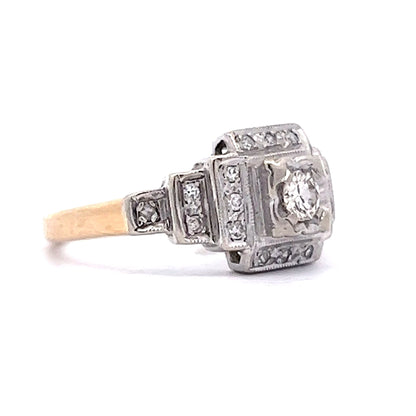 Art Deco Diamond Step Engagement Ring in 14k Gold