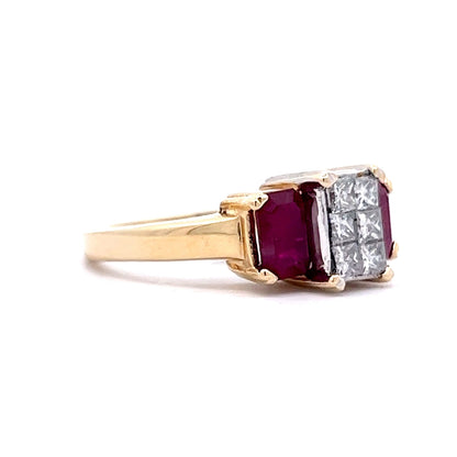 Princess Cut Diamond & Ruby Engagement Ring in 14k Yellow Gold