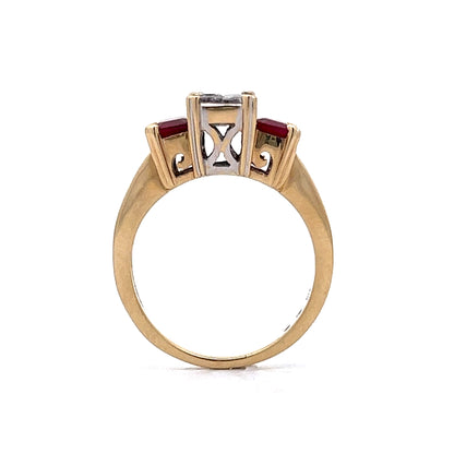 Princess Cut Diamond & Ruby Engagement Ring in 14k Yellow Gold