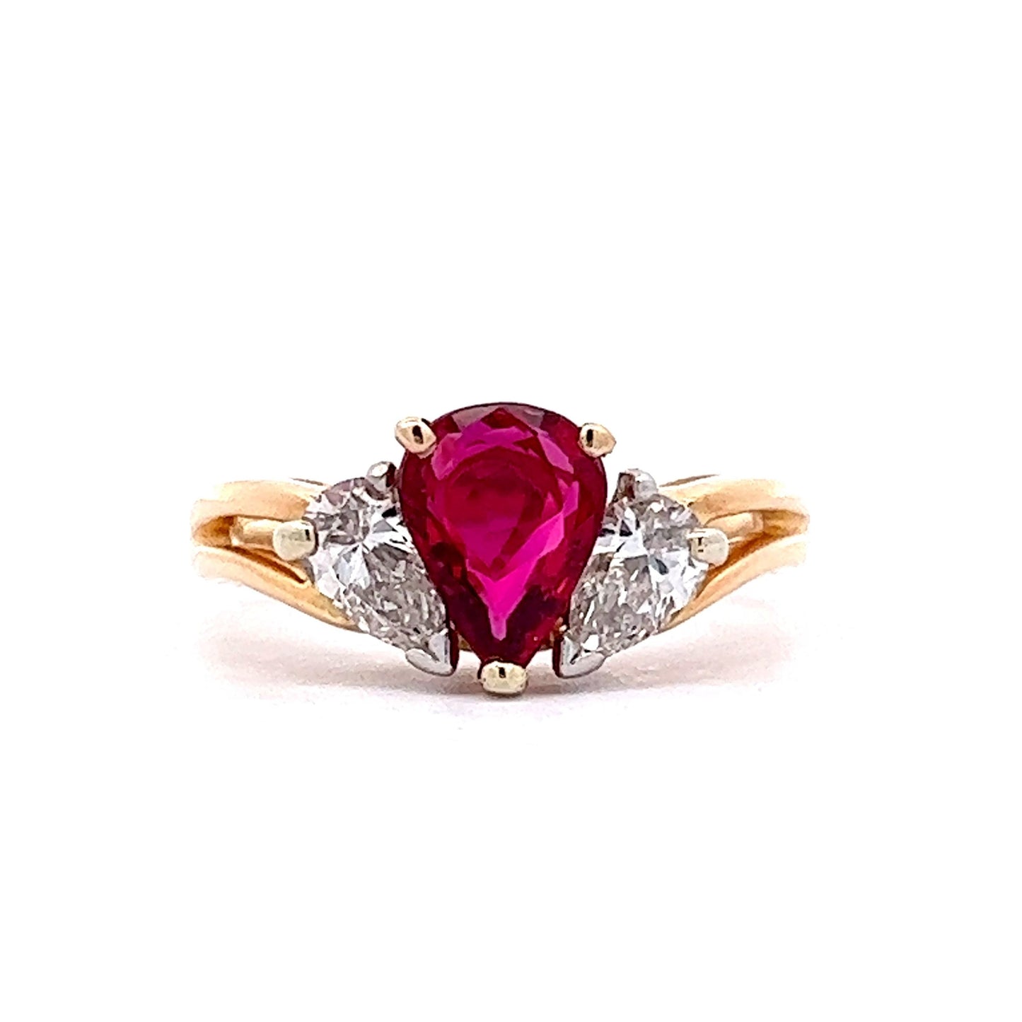 Pear Cut Ruby Engagement Ring in 18k Gold & Platinum