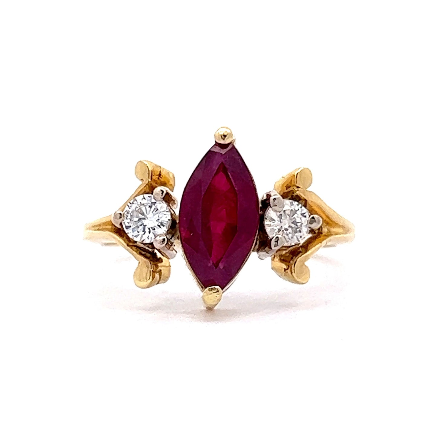 Marquise Cut Ruby Engagement Ring in 18k Yellow Gold