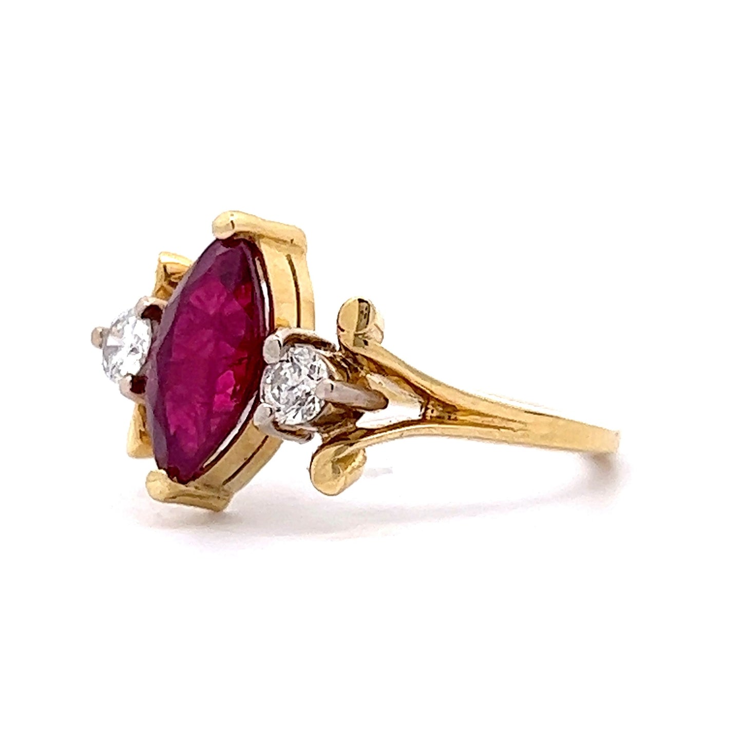 Marquise Cut Ruby Engagement Ring in 18k Yellow Gold