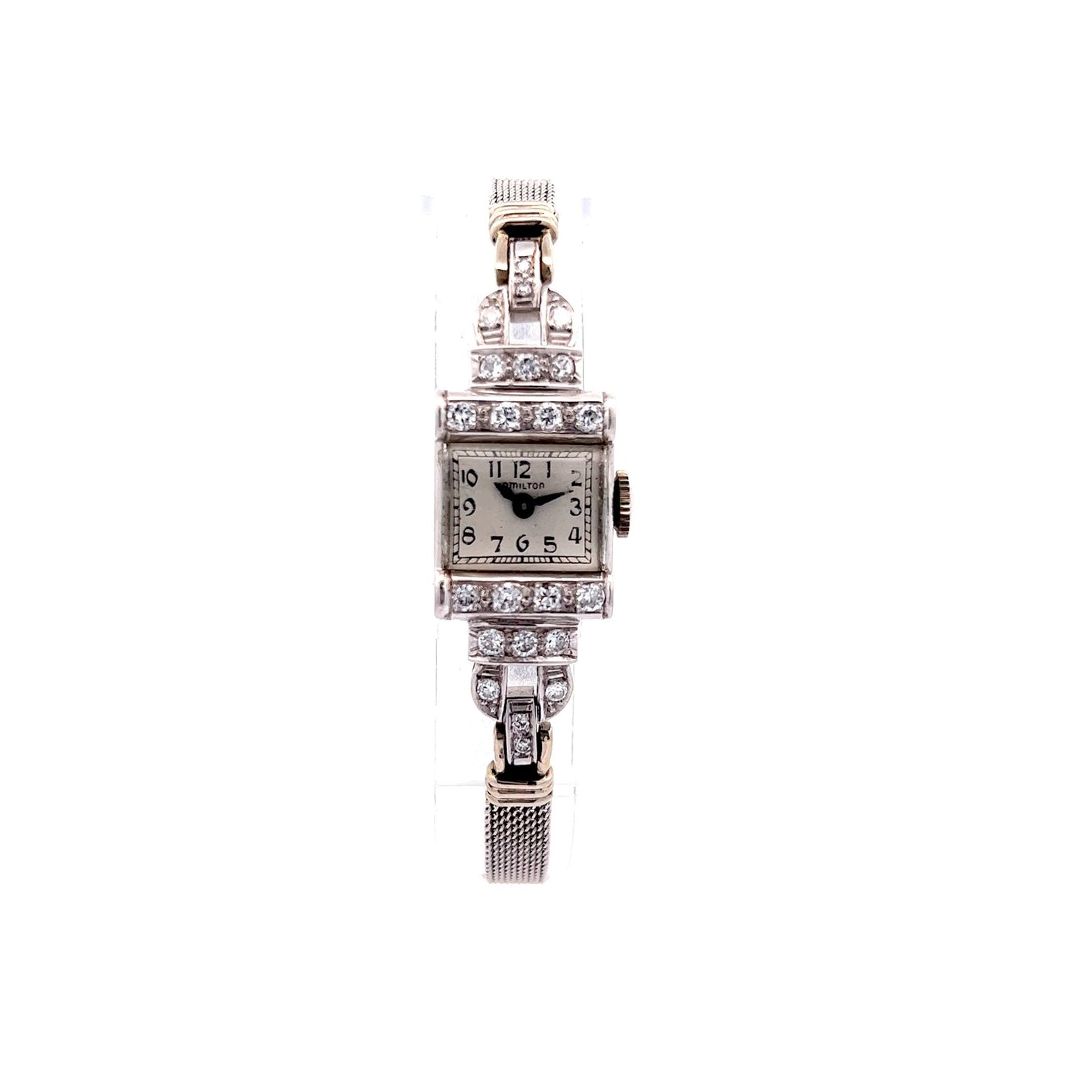 Ladies Antique Watch Art Deco .76 Single Cut Diamonds in 14k White Gold & Platinum