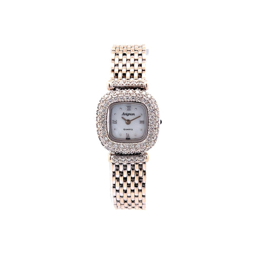 Avignon Mother of Pearl Diamond Watch in 14k White Gold