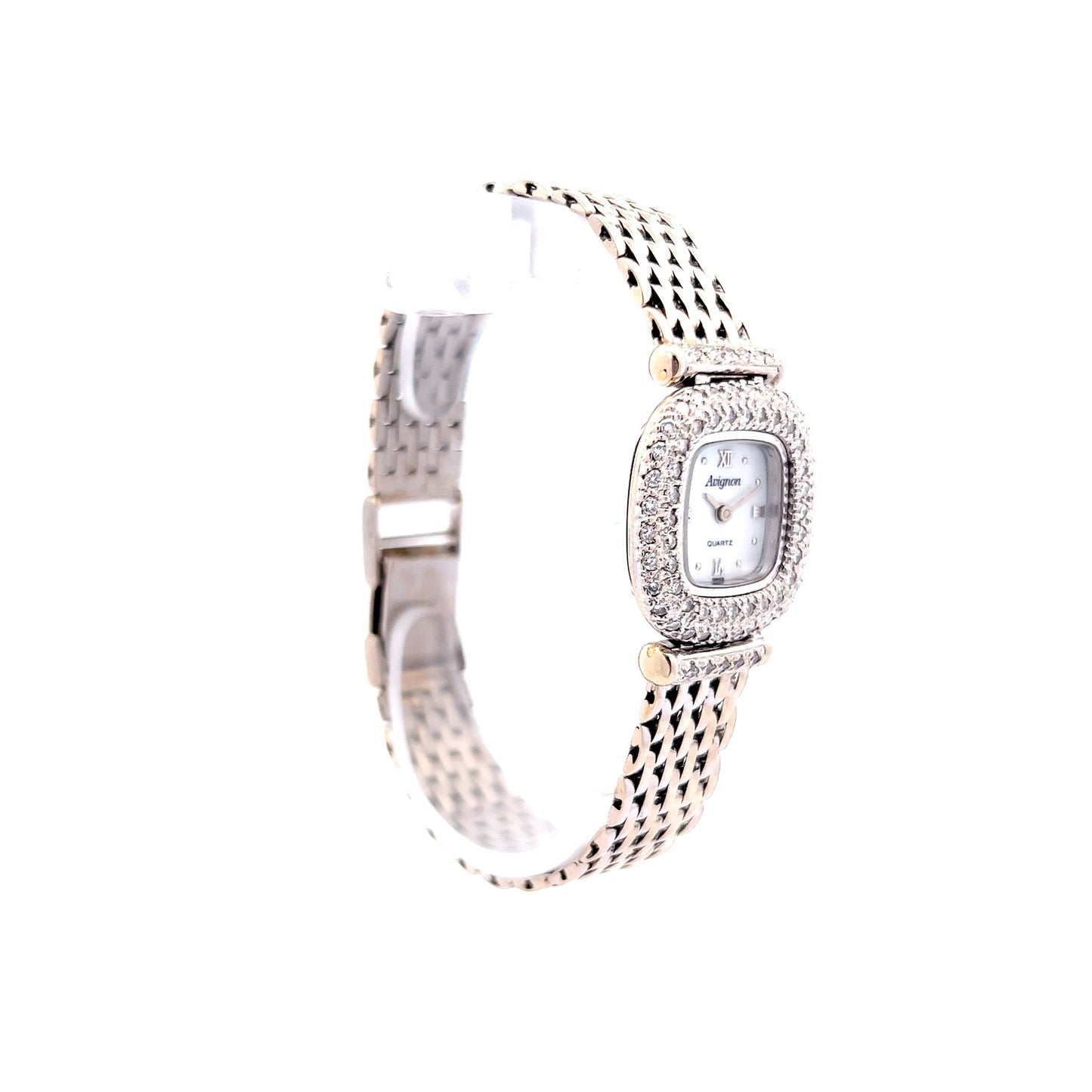 Avignon Mother of Pearl Diamond Watch in 14k White Gold