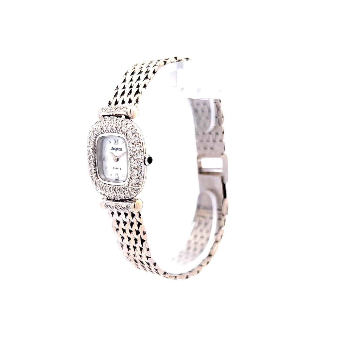 Avignon Mother of Pearl Diamond Watch in 14k White Gold