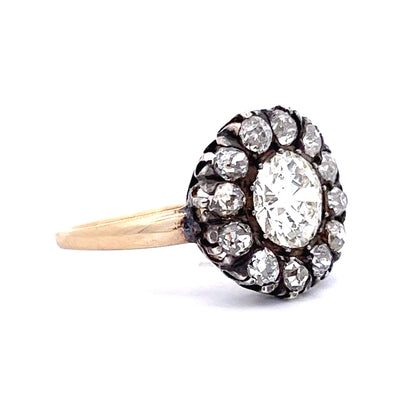 Antique Victorian Diamond Cluster Ring in Sterling Silver & 14k Gold