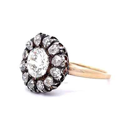 Antique Victorian Diamond Cluster Ring in Sterling Silver & 14k Gold