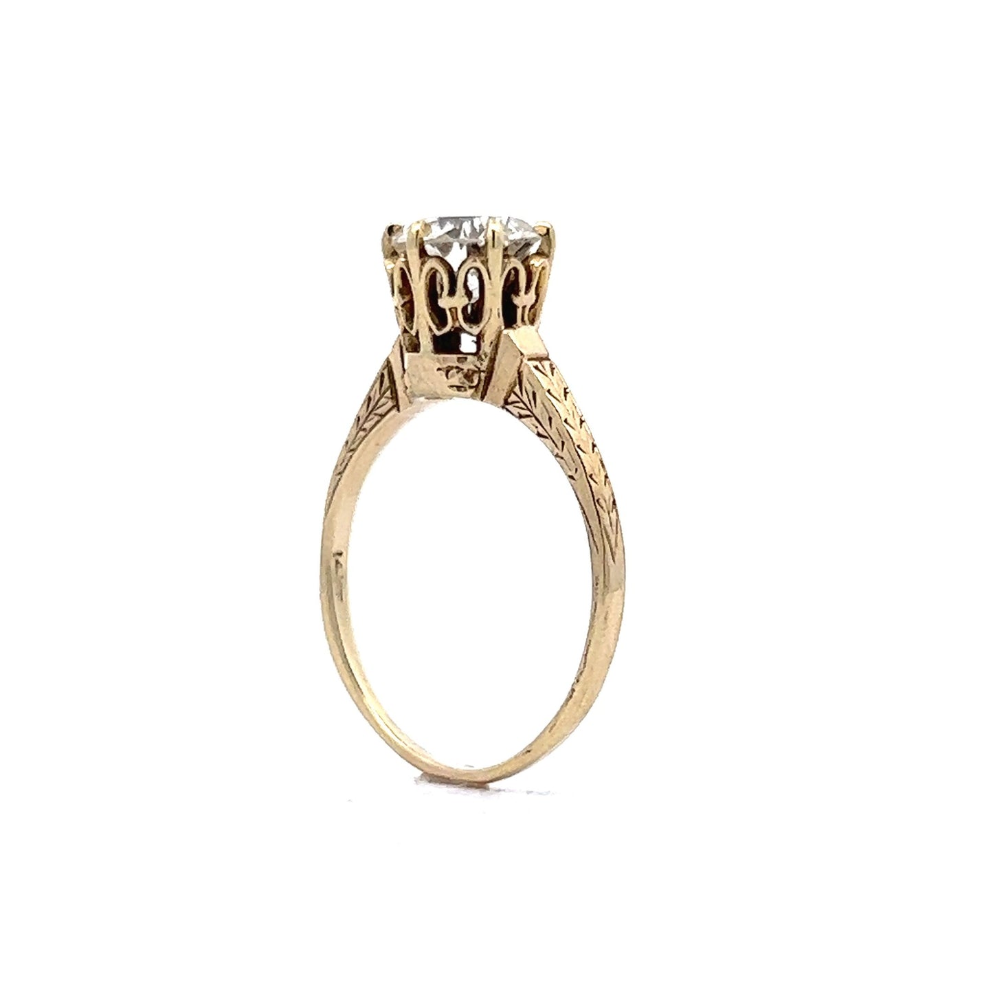 1.26 Solitaire Art Deco Diamond Engagement Ring in 14k Gold