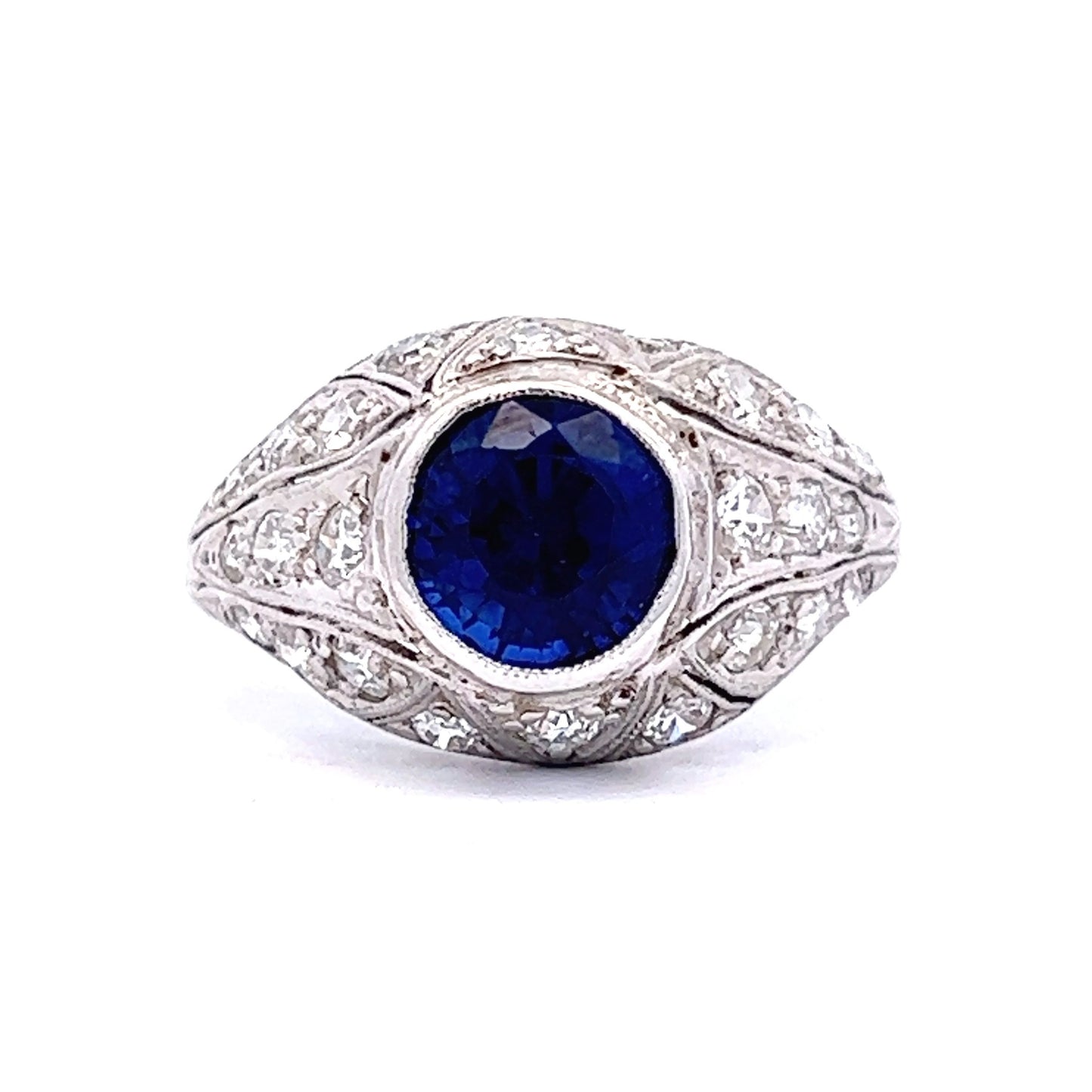 2.32 Art Deco Sapphire & Diamond Engagement Ring in Platinum