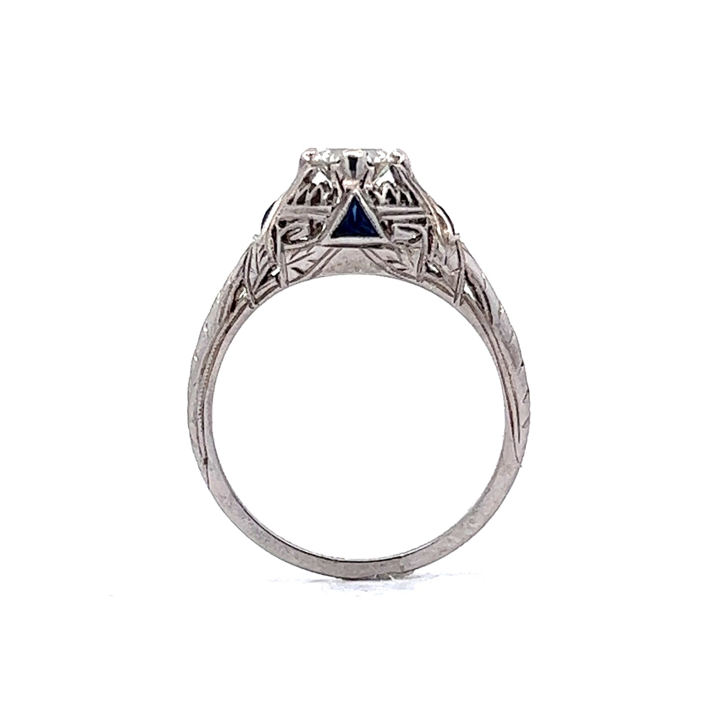 Half Carat Filigree Engagement Ring w/ Sapphires in 18k White Gold