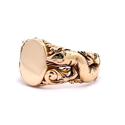 Antique Art Nouveau Serpent Signet Ring in 14k Yellow Gold